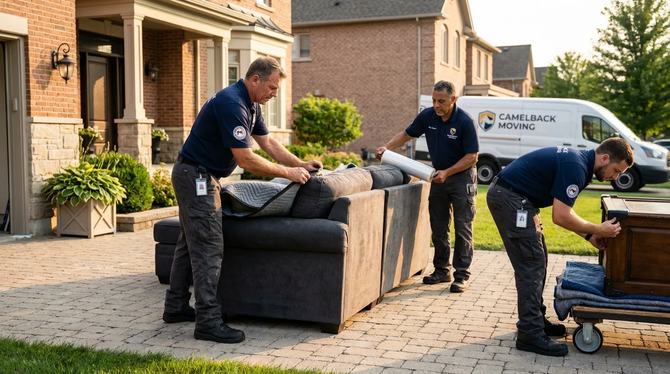 Large estate moving crew wrapping furniture in New Berlin, WI