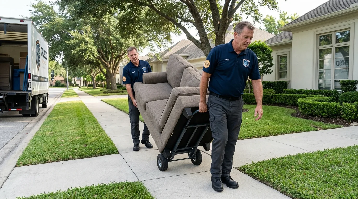 Local residential moving crew loading furniture in New Berlin, WI