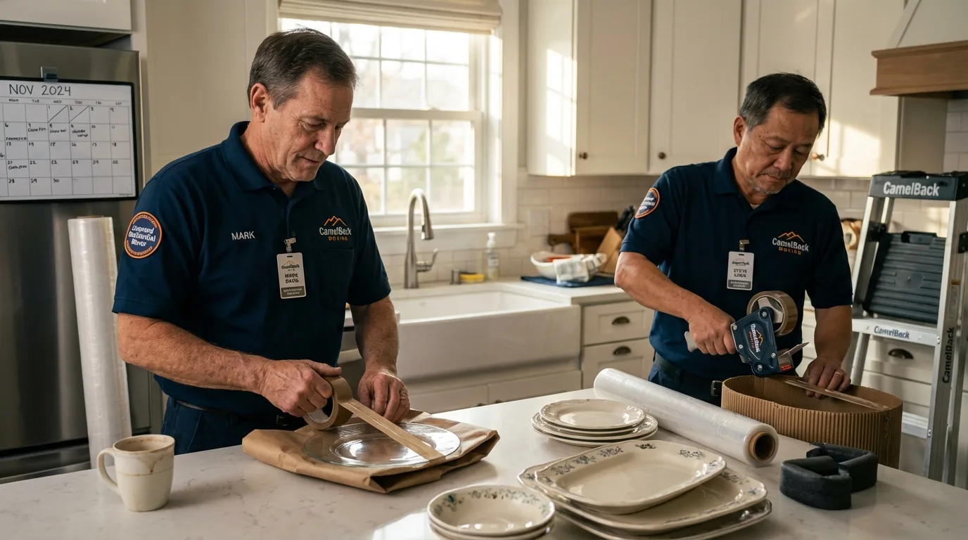Professional crew packing kitchen dishware in New Berlin, WI